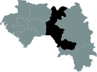 Black highlighted location map of the Guinean Faranah region inside gray map of the Republic of Guinea
