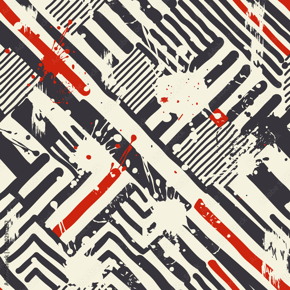 Poster abstract geometric seamless pattern with blots and an effect of attrition in retro colors. vector sh