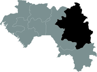 Black highlighted location map of the Guinean Kankan region inside gray map of the Republic of Guinea