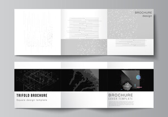 Vector layout of square covers templates for trifold brochure, flyer, magazine, cover design, book design. Abstract technology black color science background.Digital data. Minimalist high tech concept