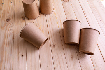 Disposable eco friendly food packaging. Kraft paper coffee cup.