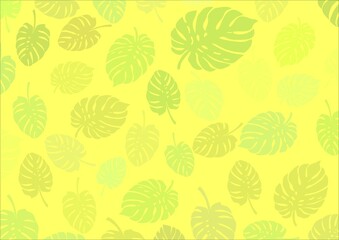 Yellow background with a leaf of a plant called monstera as a base for designing your own works