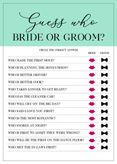 Guess Who Bride or Groom Game, Bridal Shower Games, printable vector card