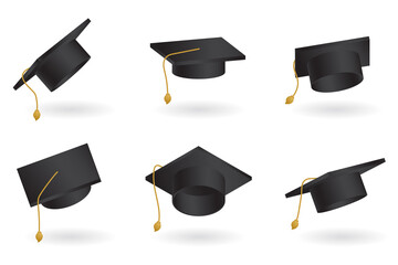 Graduation cap vector set. Univercity education hat illustration.