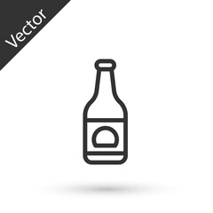 Grey line Beer bottle icon isolated on white background. Vector