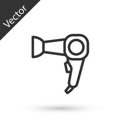 Grey line Hair dryer icon isolated on white background. Hairdryer sign. Hair drying symbol. Blowing hot air. Vector