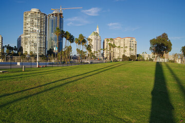 Fototapeta na wymiar Image a few buildings in Long Beach, California including the landmark Villa Riviera. Image taken in late afternoon.