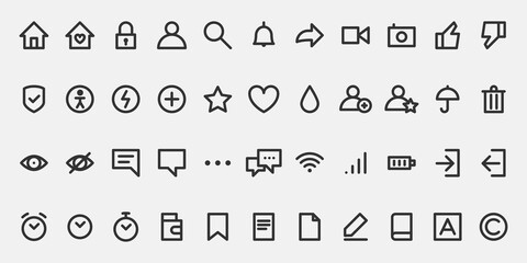 Set network vector icon for app or web site. Internet media symbol collection.