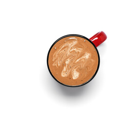 Coffee in a mug isolated on white background. View from above.