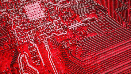 glowing red abstract background part of motherboard. 3d render illustration