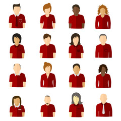Minimalistic flat user icons with uniform red colors