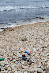 Fototapeta na wymiar garbage scattered on the seashore