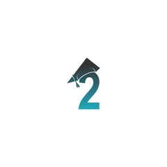 Number 2 logo icon with graduation hat design vector