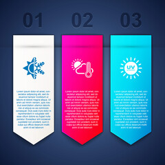 Set Sun and snowflake, Thermometer cloud, sun and UV protection. Business infographic template. Vector