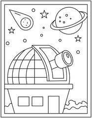 
Observatory coloring page vector in outline style 

