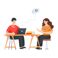 
Employee interview in flat design illustration

