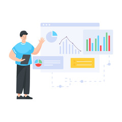 
Online reporting of business via chart, flat illustration

