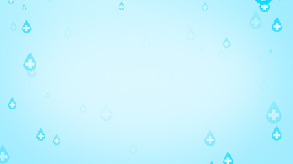 Medical health cross white on blue sanitizer drop pattern background.