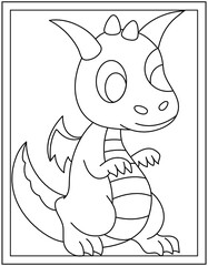 
A colouring page of a baby dragon, line vector 

