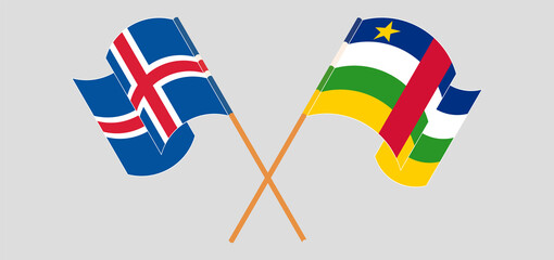 Crossed flags of Iceland and Central African Republic. Official colors. Correct proportion