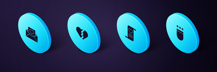 Set Isometric Quiver and arrows with heart, Envelope Valentine, Broken and icon. Vector