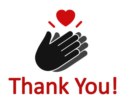 Thank You With Applause Icon And Heart, Clapping Hands – Vector