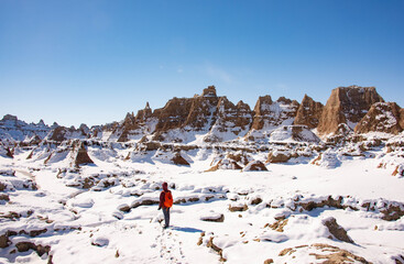 Hiking to the Door in the Badlands National Park, South Dakota, U.S.A