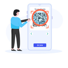 
Character with mobile denoting scan qr code in flat illustration 


