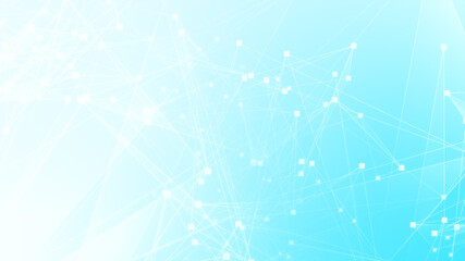 Abstract blue white polygon tech network with connect technology background. Abstract dots and lines texture background. 3d rendering.