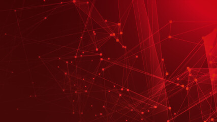 Abstract red polygon tech network with connect technology background. Abstract dots and lines texture background. 3d rendering.