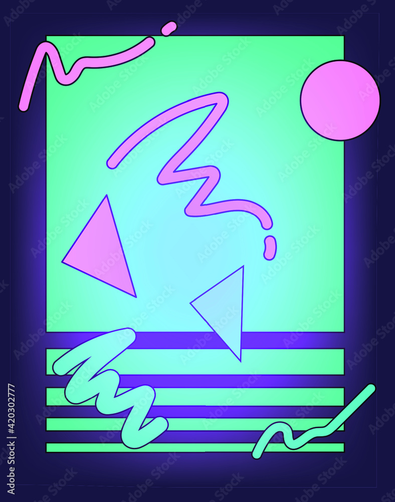 Poster Neo-memphis abstract background with geometric shapes.