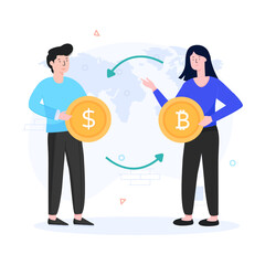 
Dollar with bitcoin, vector design of currency exchange in flat illustration

