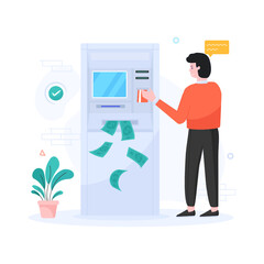 
Instant banking service, cash machine illustration in flat style 

