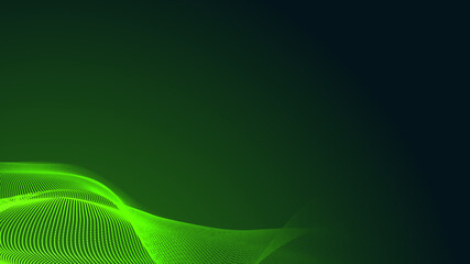 Dot green wave light screen gradient texture dark background. Abstract  technology big data digital background. 3d rendering.