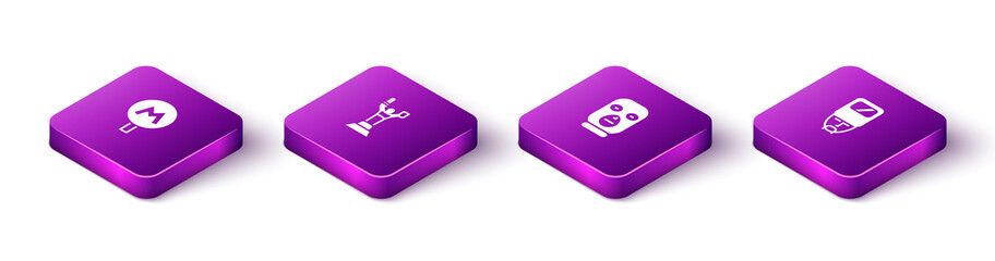 Set Isometric Metro or Underground, Mother Motherland monument, Thief mask and Ukrainian cossack icon. Vector