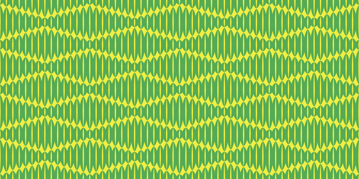 Seamless pattern. Tiled green ornamental images. Elliptical shapes, yellow background. Parallelogram crosswise texture. Graphic pattern for fabric, textile, wallpaper, packaging, gift.