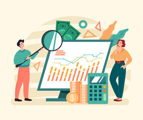 Business finance analytics teamwork financial stratsgy concept. Vector graphic modern style design illustration
