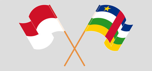 Crossed flags of Indonesia and Central African Republic. Official colors. Correct proportion