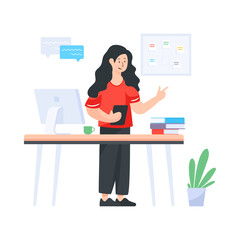 
Employee office desk, working desk flat illustration

