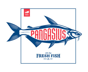 Vector pangasius fish label isolated on a white background