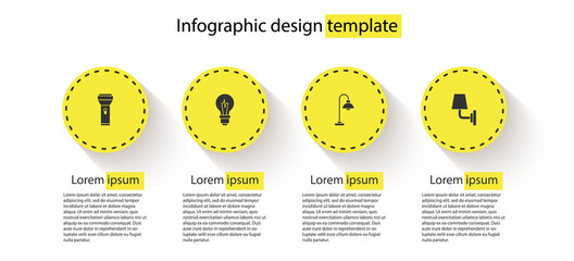 Set Flashlight, Light bulb, Floor lamp and Wall sconce. Business infographic template. Vector