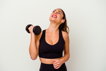 Fototapeta na wymiar Young fitness woman with dumbbells isolated on white background