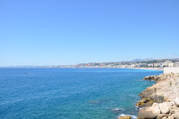 Panoramic view of Nice harbour with blue sky, France. 2013