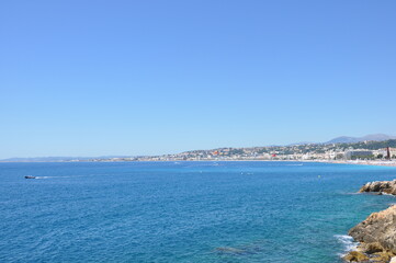 Panoramic view of Nice harbour with blue sky, France. 2013