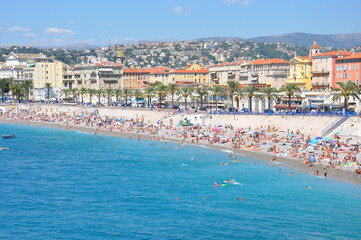 Panoramic view of Nice harbour with blue sky, France. 2013