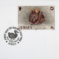 briefmarke stamp gestempelt used frankiert cancel jersey vintage retro alt old maus mouse dodo volcano rabbit vulkankaninchen jersey animal tier nagetier © Spatzenballet