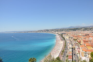 Panoramic view of Nice harbour with blue sky, France. 2013