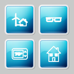 Set line House with wind turbine, Smart glasses, Thermostat and icon. Vector