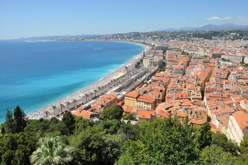 Panoramic view of Nice harbour with blue sky, France. 2013