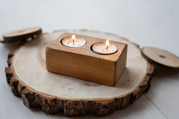 raw natural ash tree wood log slice  tea light candle holder vase house home zero waste decoration 